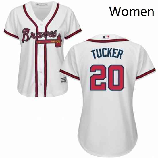 Womens Majestic Atlanta Braves 20 Preston Tucker Replica White Home Cool Base MLB Jersey